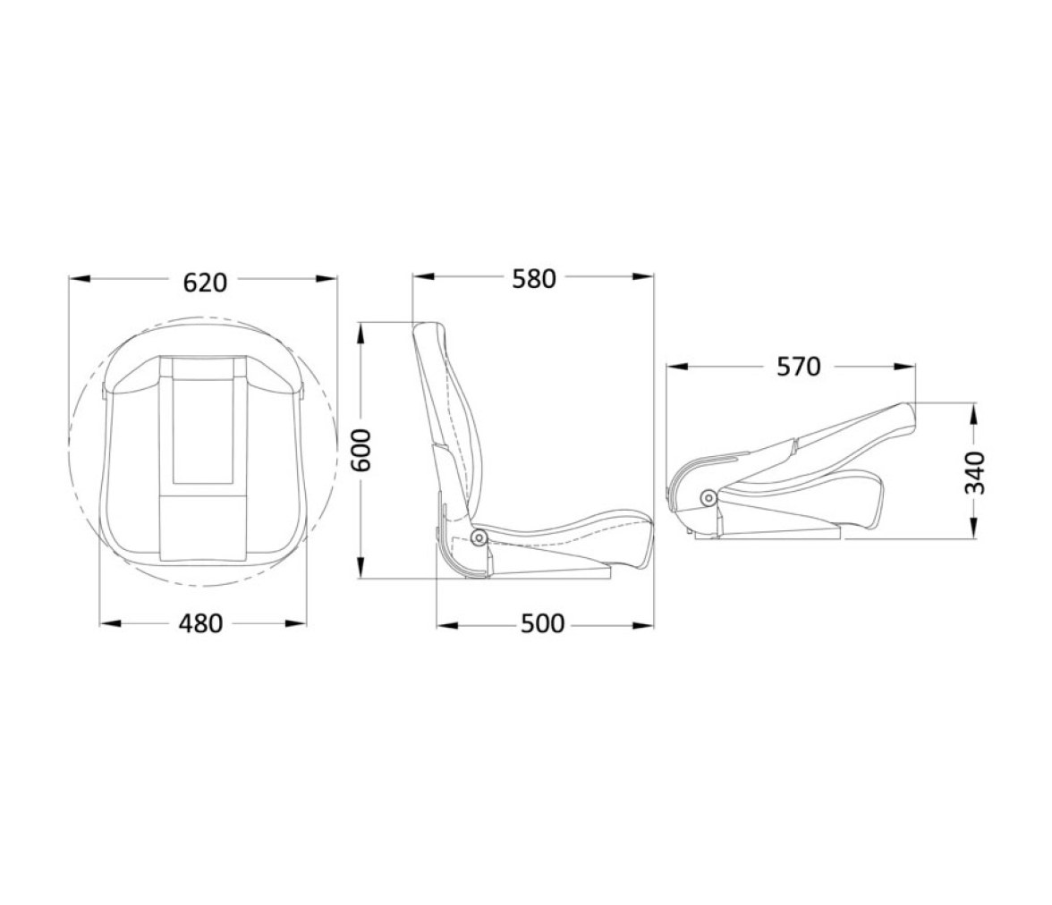 Osculati Asiento Plegable CP48 con Respaldo Alto Abatible Gris