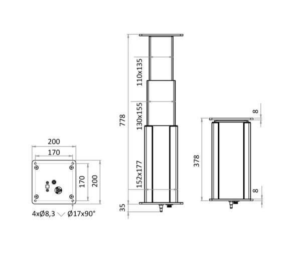 Osculati Pata de Mesa Eléctrica Dudge 77 Aluminio 3 Alturas