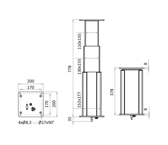 Osculati Pata de Mesa Eléctrica Aluminio 3 Alturas