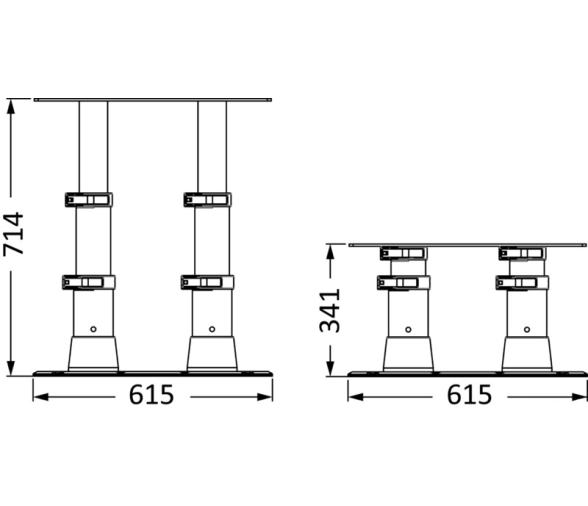 Osculati Pedestal Doble de Gas con base 615 x 300 mm