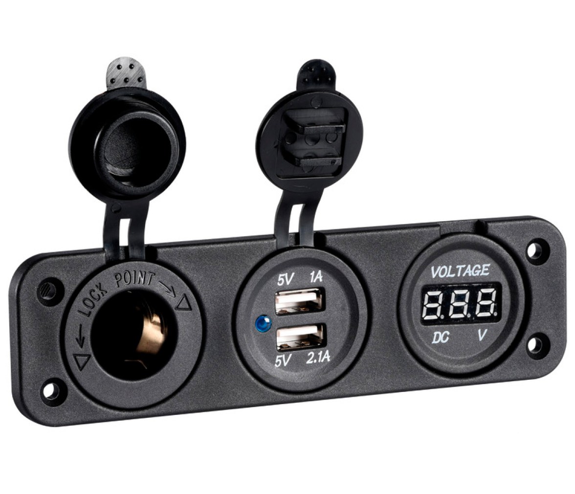 Voltimetro Digital con Conectores USB y Mechero 4.8A