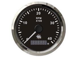 Osculati Black Dial Glossy bezel Revolution Counter with Hour Counter