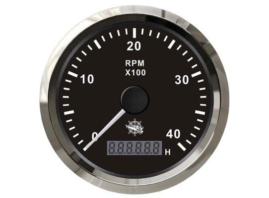 Osculati Black Dial Glossy bezel Revolution Counter with Hour Counter