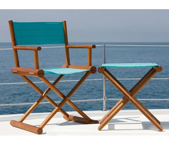 Taburete de Teca Plegable + Tejido Waterproof Turquesa - Marine Business