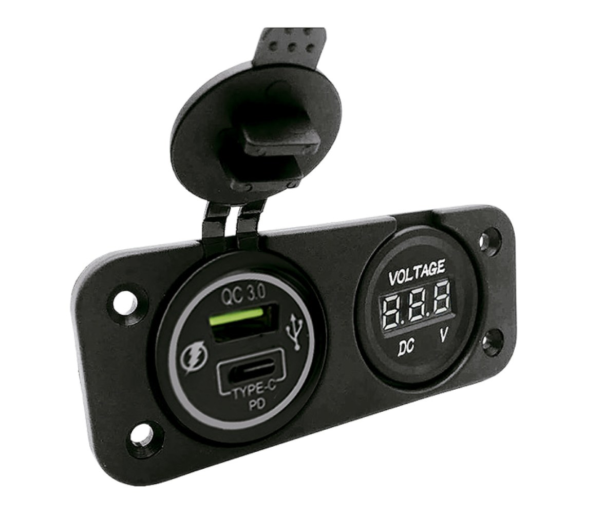 Panel Dual USB-A + USB-TY 3A+3A + Voltímetro