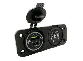 Panel Dual USB-A + USB-TY 3A+3A + Voltímetro