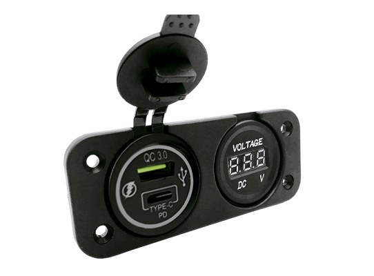 Panel Dual USB-A + USB-TY 3A+3A + Voltímetro