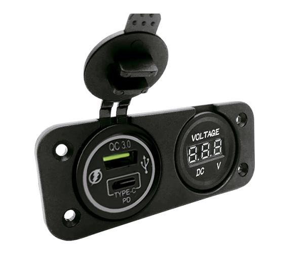 Panel Dual USB-A + USB-TY 3A+3A + Voltímetro
