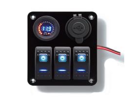 Panel 3 Interruptores con Voltímetro y Doble USB