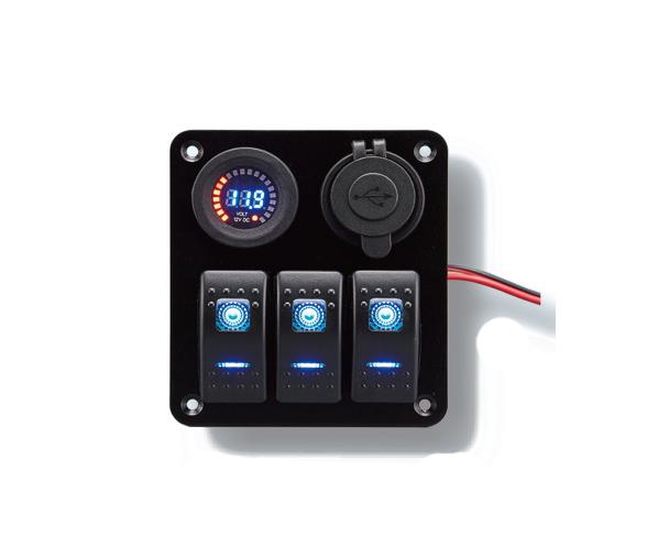 Panel 3 Interruptores con Voltímetro y Doble USB
