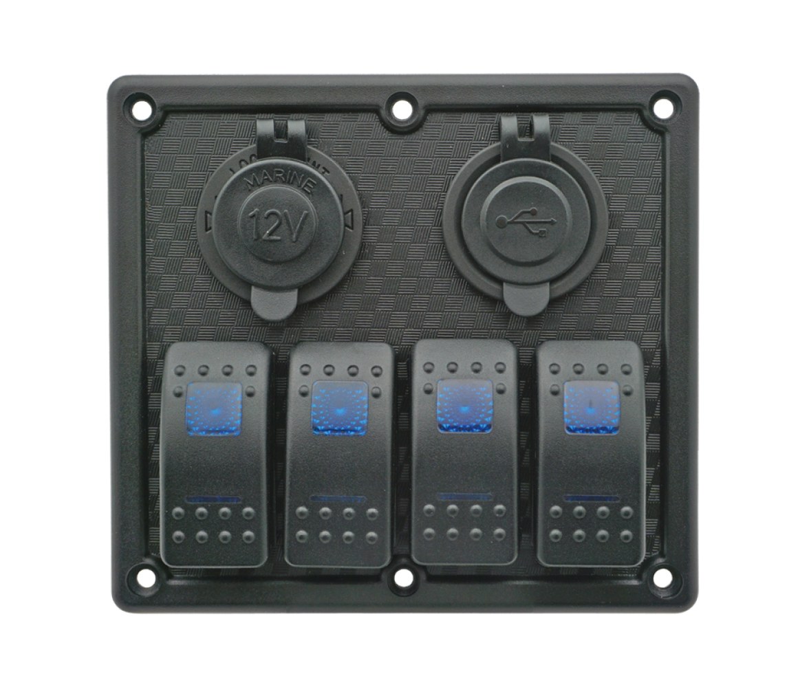 Panel de interruptores basculantes con LED, 12 V/24 V (4 interruptores)