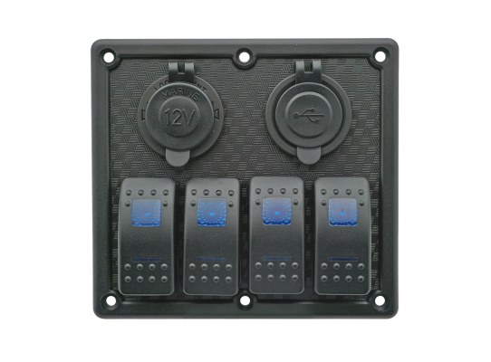 Panel de interruptores basculantes con LED, 12 V/24 V (4 interruptores)