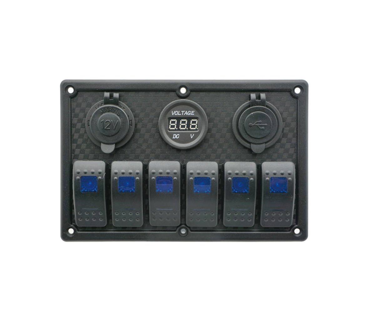 Panel de interruptores basculantes con LED, 12 V/24 V (6 interruptores)