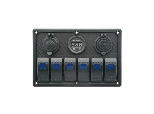 Panel de interruptores basculantes con LED, 12 V/24 V (6 interruptores)