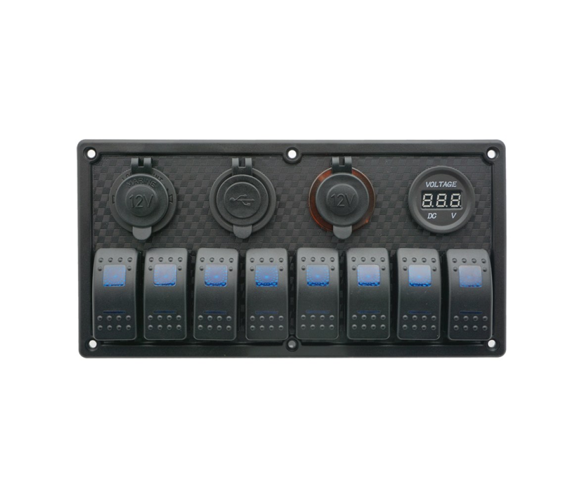 Panel de interruptores basculantes con LED, 12 V/24 V (8 interruptores)