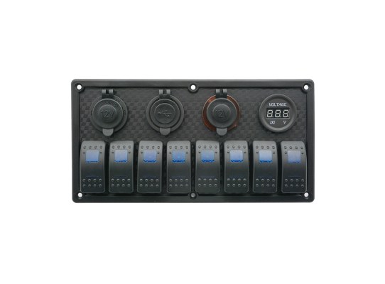 Panel de interruptores basculantes con LED, 12 V/24 V (8 interruptores)