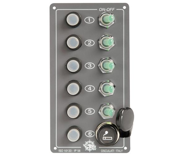 Panel Electrico Elite IP56 5 interruptores de luz vertical enchufe 12V