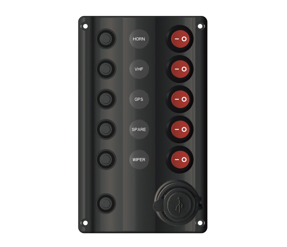 Panel Electrico Ondulado 6 interruptores USB (1A+1C)