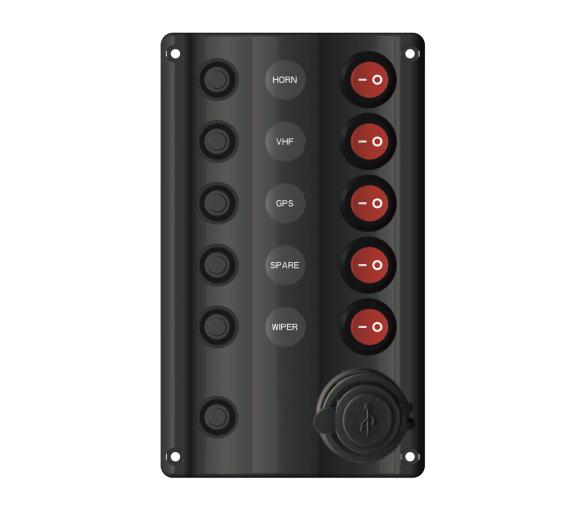 Panel Electrico Ondulado 6 interruptores USB (1A+1C)