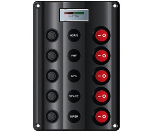 Panel Electrico Ondulado tipo LED 5 interruptores con voltímetro 12V