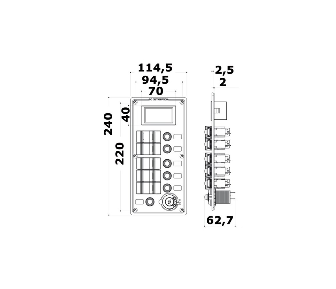 Electrical panel PCAL series with 9-32V digital voltimeter