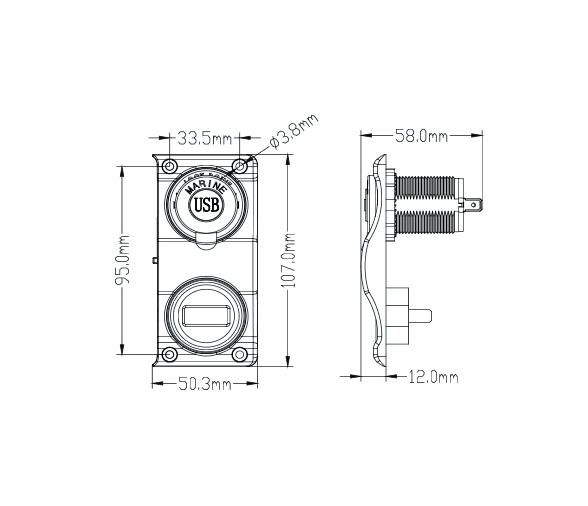 Panel Ondulado con Voltímetro y Conector USB A+C IP65