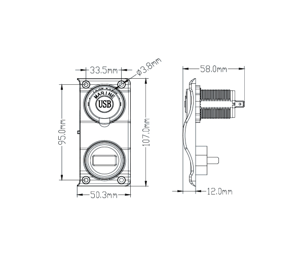 Panel Ondulado con Voltímetro y Conector USB A+C IP65