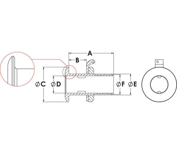 Pasacascos Laton Cromado Toma de Manguera Borde Bisel Redondeado