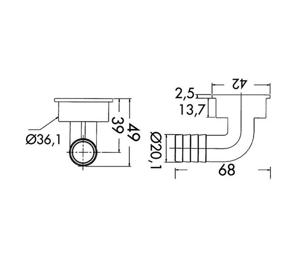 Pasacascos drenaje acero inox 90 grados