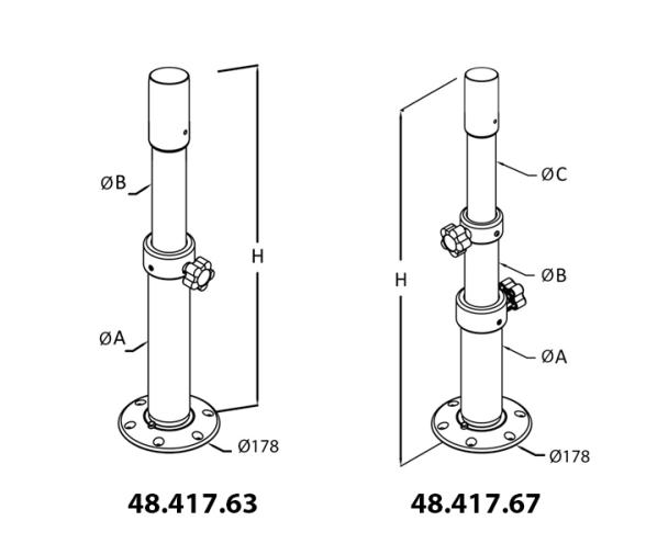 Pedestal de Mesa Aluminio con Cierre de Rosca para Mesas Composite