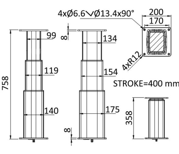 Pedestal Electrico para Mesa Cuadrado Aluminio