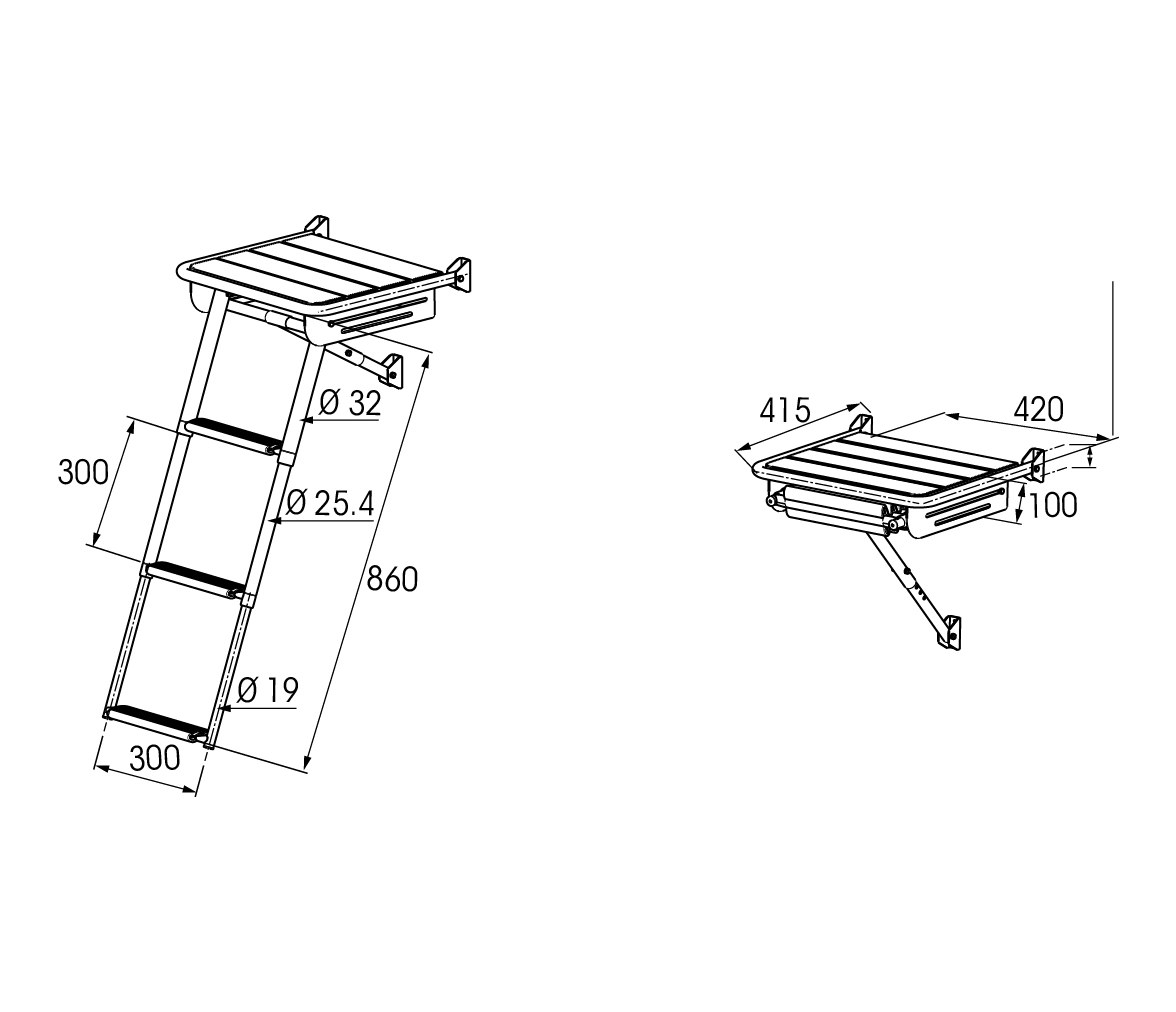 Plastimo Telescopic Retractable Ladder and Teak Platform