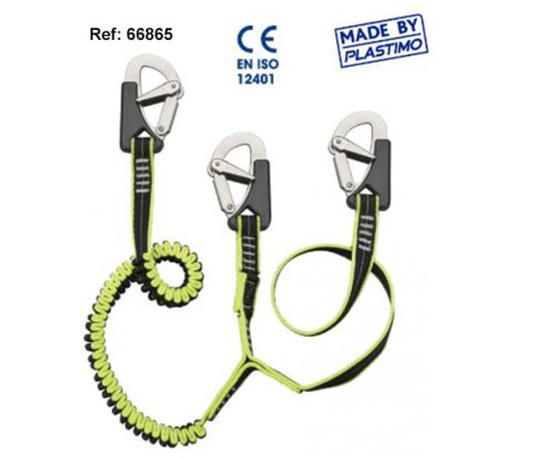 Plastimo ​Linea de Vida Doble con 3 Mosquetones de Acero Inoxidable