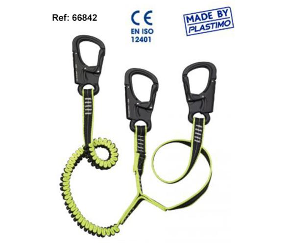 Plastimo Linea de Vida Doble con 3 Mosquetones de Aluminio Premium