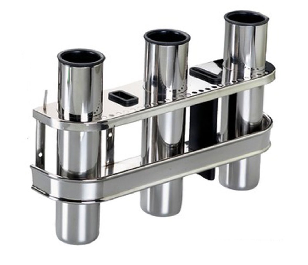 Portacañas - Cañero Inox para 3 Cañas con Protector Plastico