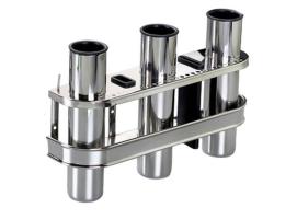 Portacañas - Cañero Inox para 3 Cañas con Protector Plastico