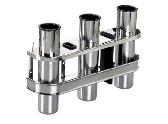 Portacañas - Cañero Inox para 3 Cañas con Protector Plastico