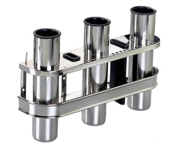 Portacañas - Cañero Inox para 3 Cañas con Protector Plastico