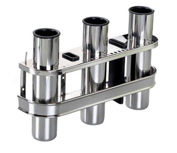 Portacañas - Cañero Inox para 3 Cañas con Protector Plastico