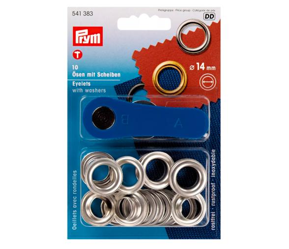 Prym  Ojales y arandelas, 14 mm, de color plateado