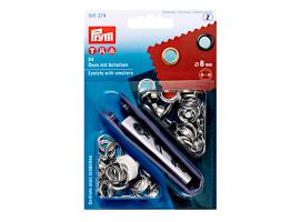 Prym  Ojales y arandelas, 8 mm, de color plateado