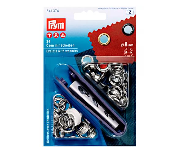 Prym  Ojales y arandelas, 8 mm, de color plateado