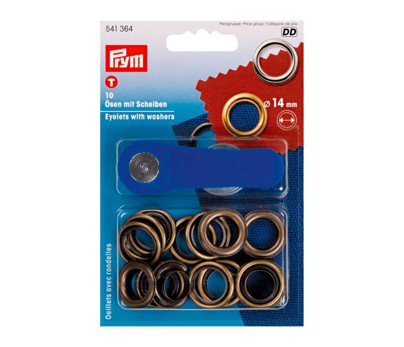 Prym Ojetes con Arandelas Latón Viejo 14 mm + Herramienta