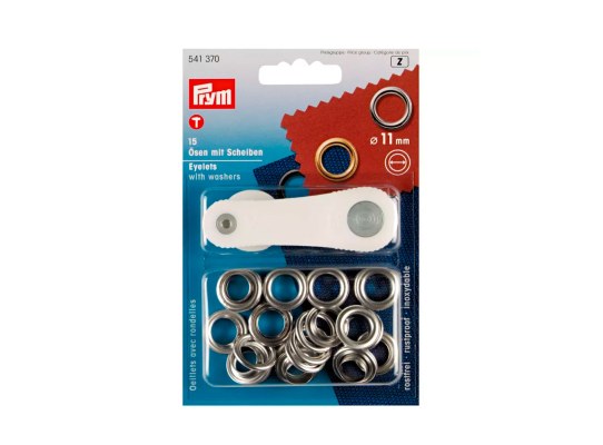 Prym Ojetes con Arandelas Plateadas 11 mm + Herramienta