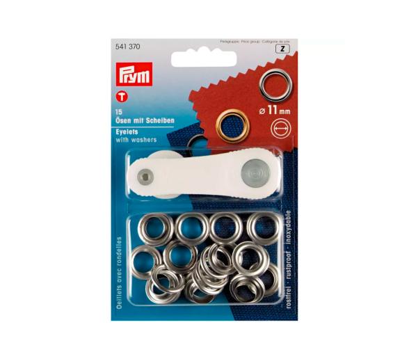 Prym Ojetes con Arandelas Plateadas 11 mm + Herramienta