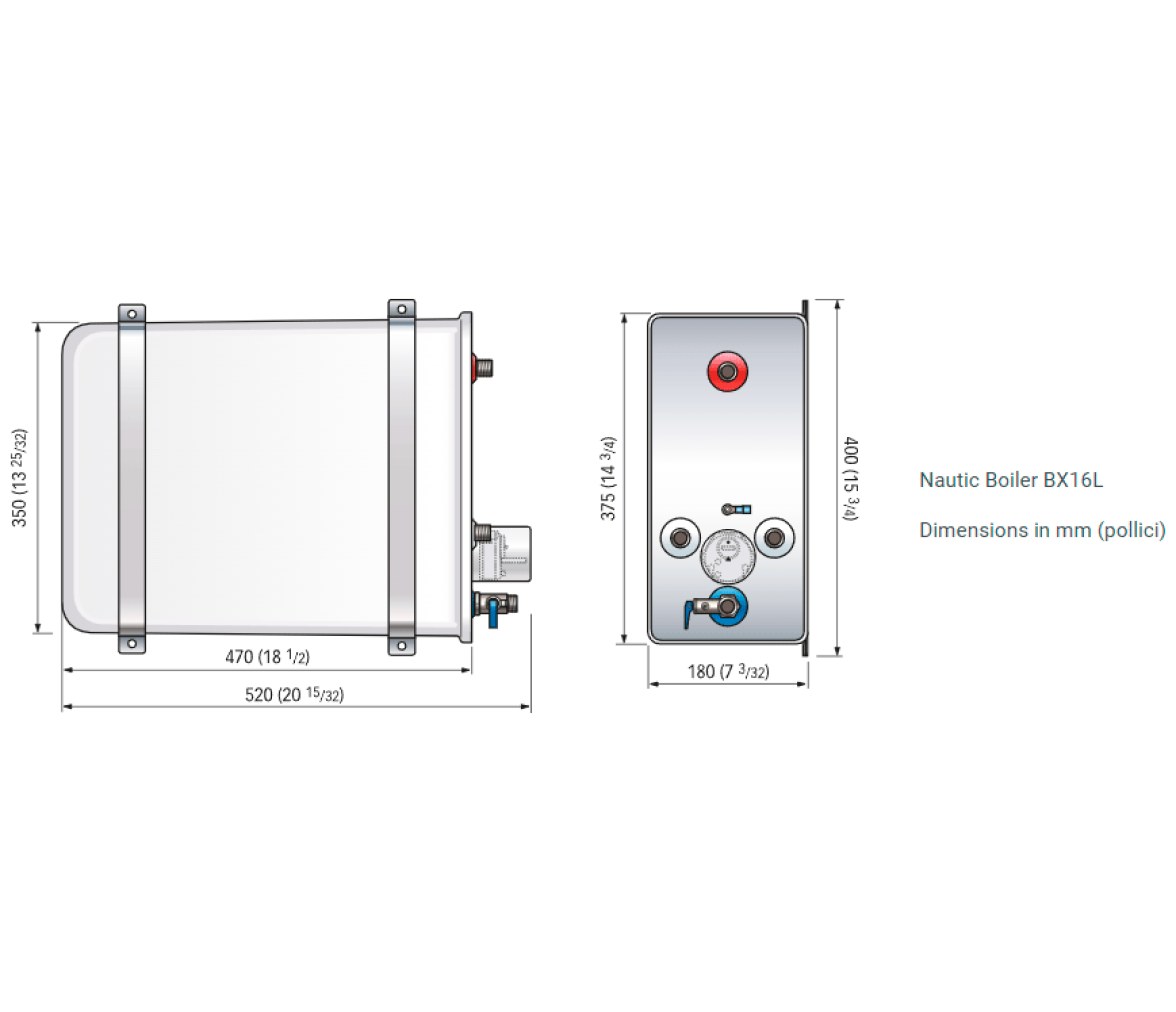 Quick Termo Calentador de Agua Rectangular  “Nautic” Boiler BX 16