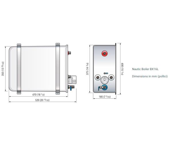 Quick Termo Calentador de Agua Rectangular  “Nautic” Boiler BX 16