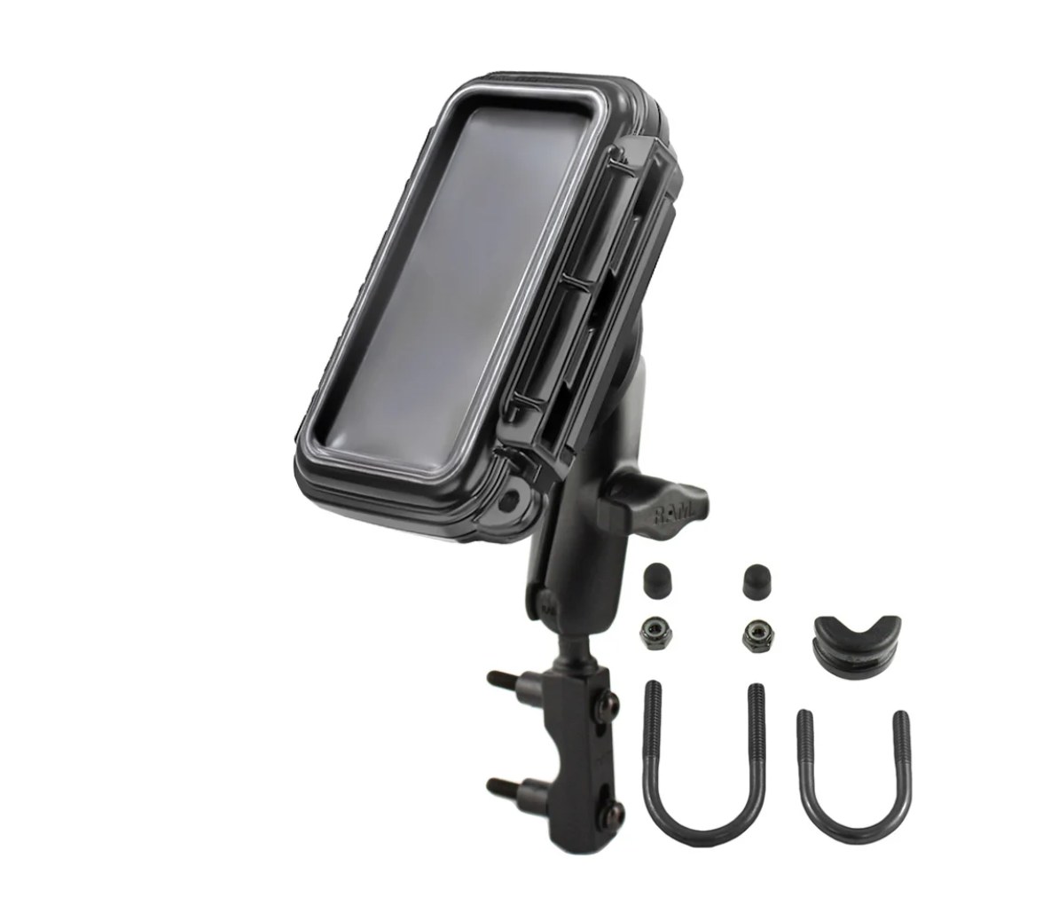 RAM Aqua Box con soporte para depósito de freno/embrague para dispositivos media