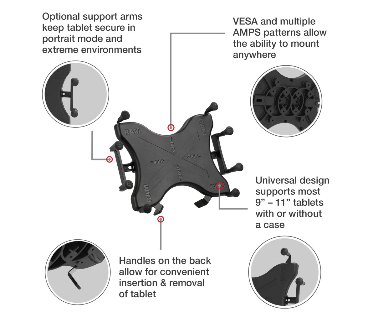RAM X-Grip de atornillar doble bola soporte para tabletas de 9"-11