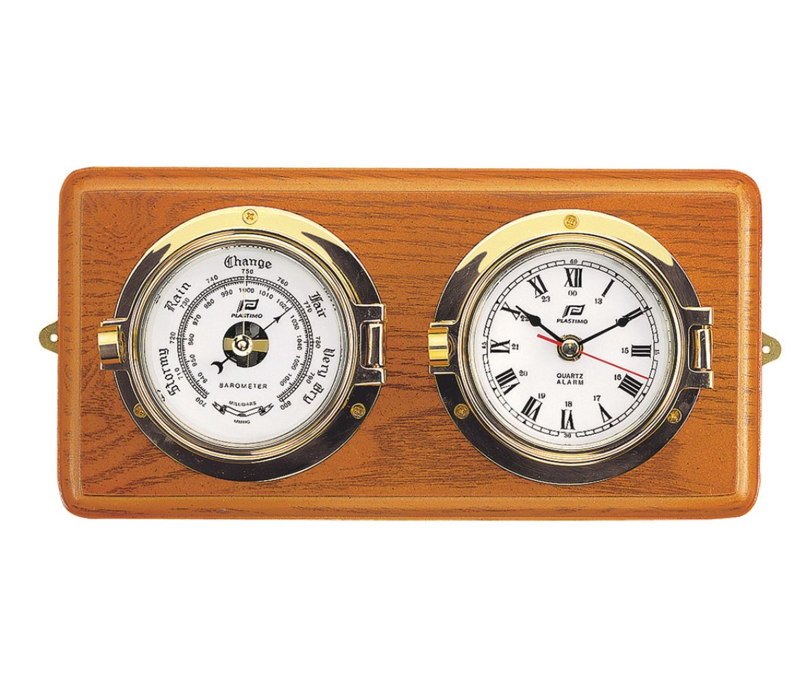 Reloj + Barometro Sobre Madera
